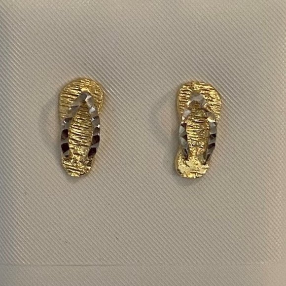 10K Yellow Gold Flip Flop Stud Earrings - Picture 3 of 8